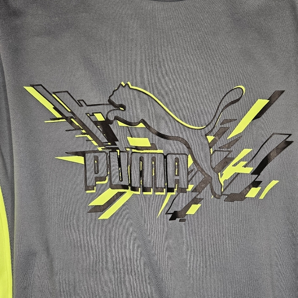 Puma Top Boys Size 14/16 Long Sleeve Top Shirt Gray Black Fluorescent Green - Picture 3 of 13